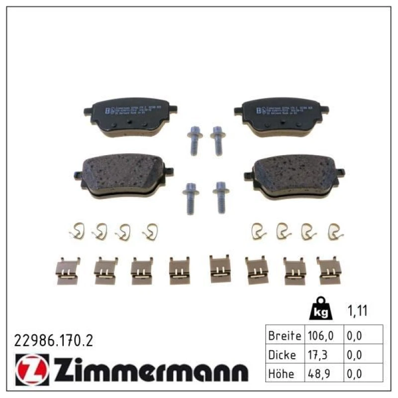 Image of ZIMMERMANN Brake pad set ZIMMERMANN 22986.170.2