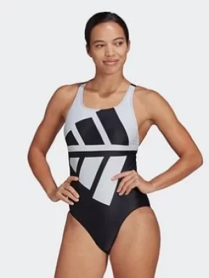 Image of adidas Logo Graphic Swimsuit, Black, Size 26, Women