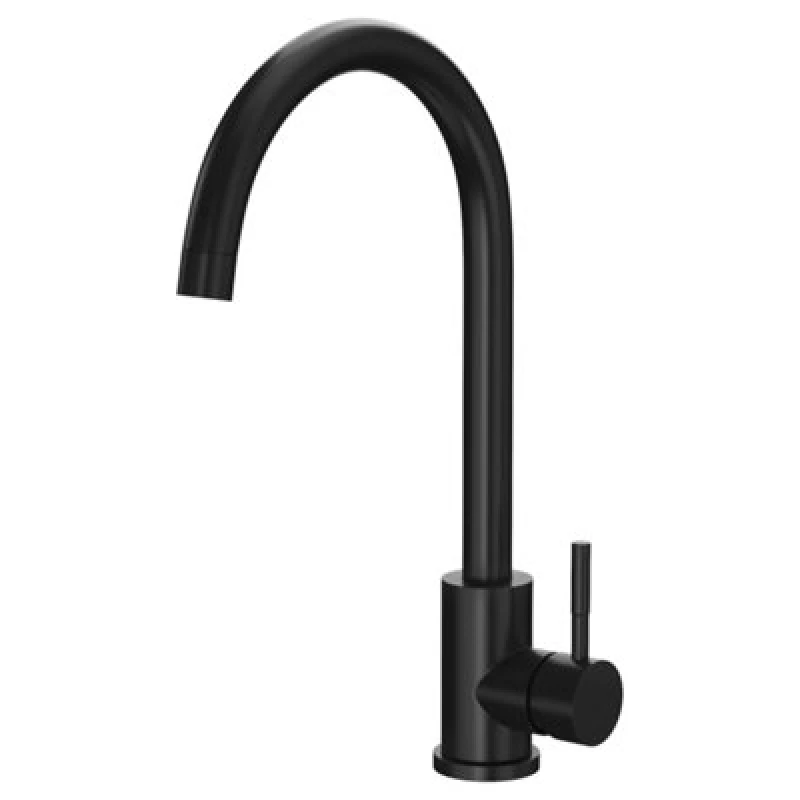Image of FNX Bathrooms Kitchen Sink Tap Matt Black Single Hole Deck Mounted Lever Swivel Spout