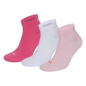 image of Puma Quarter Training Socks Pink (3 Pairs) UK Size 2.5-5