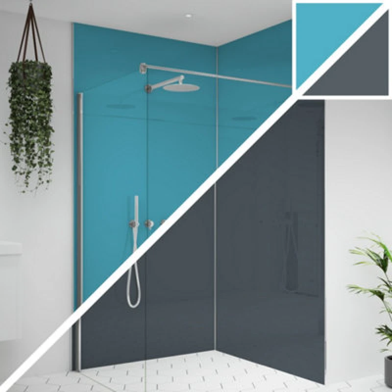 Image of Splashwall Alloy Double-Sided Aluminium Bathroom & Wet Room Decorative Panel (H)2400mm (W)1200mm - Gloss Turquoise & Slate Grey