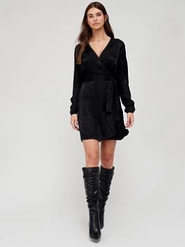 Image of Superdry Studios Jacquard Wrap Mini Dress - Black, Size 12, Women