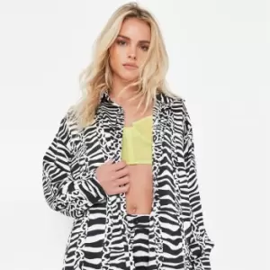 image of Missguided Petite Oversized Shirt Coord Animal - Multi