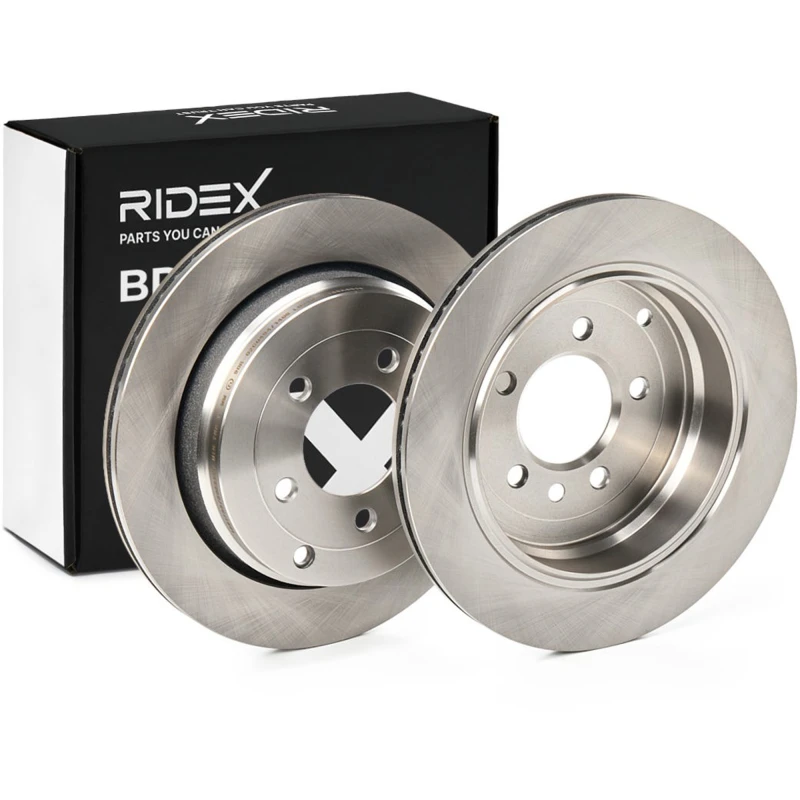 Image of RIDEX 82B1044 Brake disc Rear Axle, Vented, Cast Iron, Uncoated, Untreated, without bolts/screws Cast Iron Brake Disc (82)