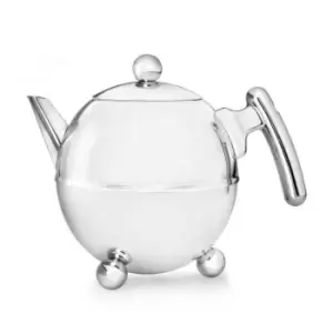 image of Bredemeijer Teapot Double Wall Bella Ronde Design 1.5L In Polished Steel Finish With Chrome Fittings