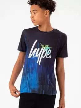 image of Hype Boys Black Blue Drips Graffiti Script T-Shirt, Black, Size 5-6 Years