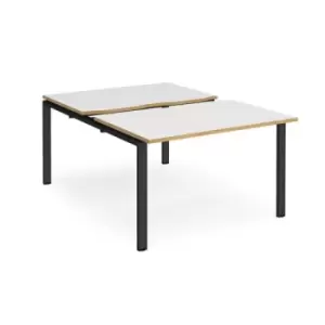 Image of Bench Desk 2 Person Starter Rectangular Desks 1200mm With Sliding Tops White/Oak Tops With Black Frames 1600mm Depth Adapt