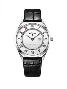 image of Rotary Rotary Limited Edition First World War Centenary White Dial with Poppy Detail Black Leather Strap Watch, One Colour, Men