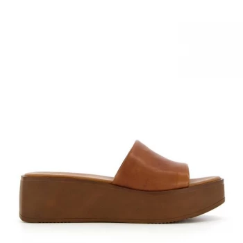 image of Dune Tan Leather Kadas' Mid Wedge Heel Mules - 3