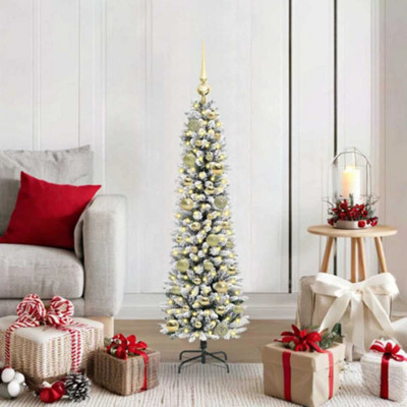 Image of vidaXL Artificial Christmas Tree with 150 LEDs, Gold Balls Green and white 120 cm, Green 3396085