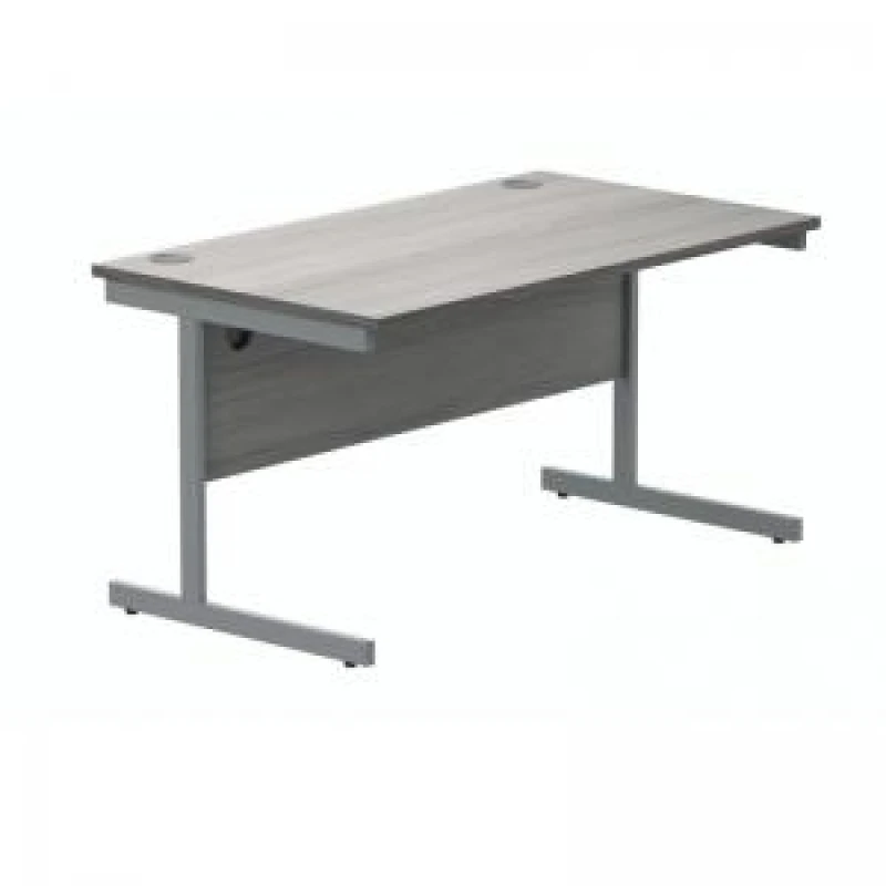 Image of Polaris Rectangular Single Upright Cantilever Desk 1400x800x730mm Alaskan Grey Oak/Silver KF821940
