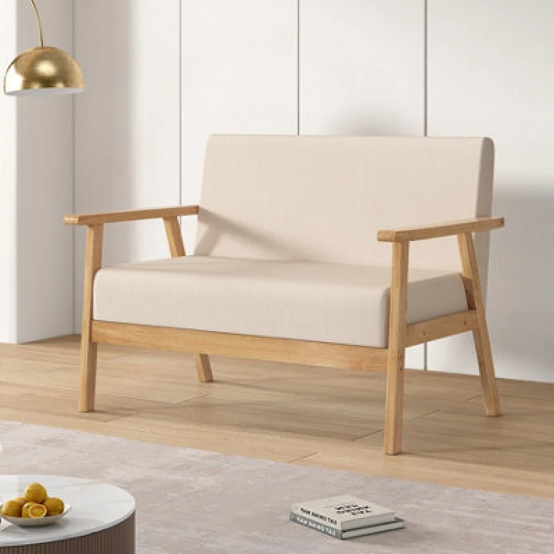 Image of MCC Country Linen Fabric Wooden 2 Seater Sofa Beige, Cream COUNTRY2BEIGE