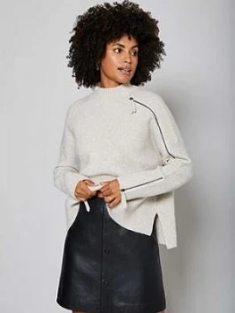 Image of Mint Velvet Zip Detail Metallic Chunky Knit - Neutral, Neutral Size M Women