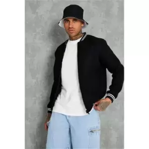 Image of I Saw It First Black Ribbed Faux Wool Bomber Jacket - Black