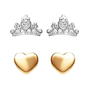 image of Disney Princess Sterling Silver & Rose gold plated Crown & Heart Earrings S901204TZWL