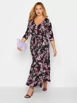 Image of Yours 3/4 Sleeve Wrap Front Dress - Black, Size 16, Women