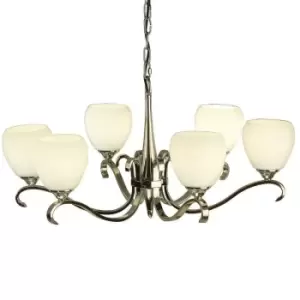 image of Luxury Hanging Ceiling Pendant Light Bright Nickel Opal Glass 6 Lamp Chandelier