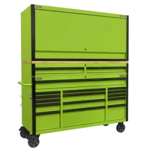 image of Superline Pro 15 Drawer 1549mm Mobile Trolley With Wooden Worktop and Hutch and