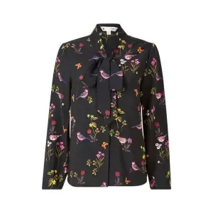 Image of Yumi Black Bird Pussy Bow Blouse - 8