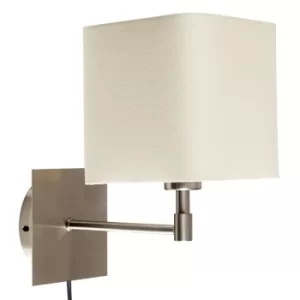 image of Plug in Satin Nickel Wall Light with Cream Shade