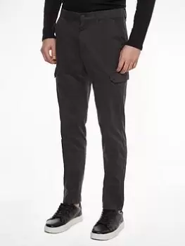 image of Calvin Klein Sateen Stretch Slim Fit Cargo Pants, Black, Size 30, Inside Leg Regular, Men