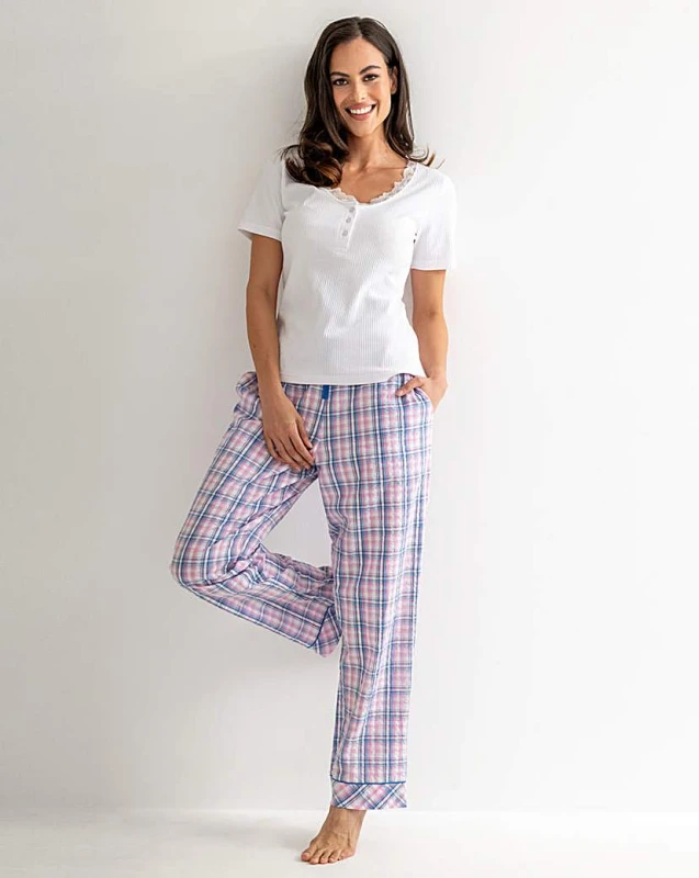 Image of Pour Moi? Pour MoI Ribbed PJ Set White/Pink - Pour Moi? - Size: 16 White/Pink Female 16 NC54005