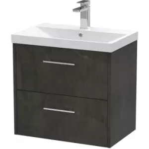 image of Hudson Reed Juno Wall Hung 2-Drawer Vanity Unit with Basin 3 600mm Wide - Metallic Slate