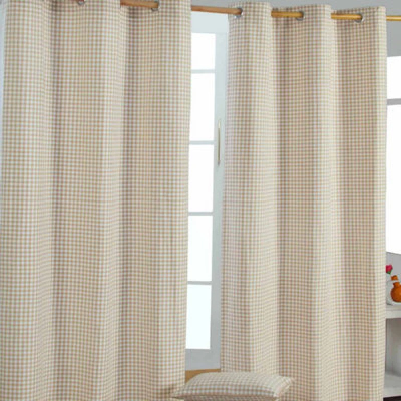 Image of Homescapes Beige Cotton Gingham Eyelet Curtains 137 X 228Cm