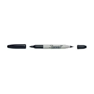 image of Sharpie Twin Tip Permanent Marker Alcohol-based 1.5mm and 0.4mm Line Black Pack of 12