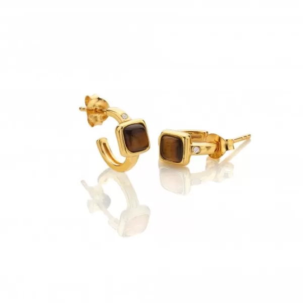 Image of Square Huggie Tigers Eye Earrings DE769