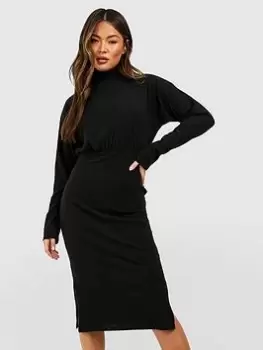 Image of Boohoo Soft Rib Roll Neck Midi Dress - Black Size 10, Women