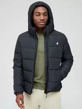 Image of Superdry Code Hooded Padded Jacket - Black, Size 3XL, Men