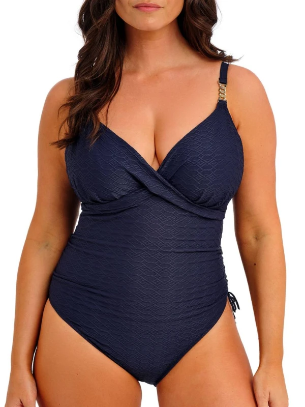 Image of Fantasie Womens Azores Plunge Swimsuit in Blue Size: 32FF Blue Female 32FF