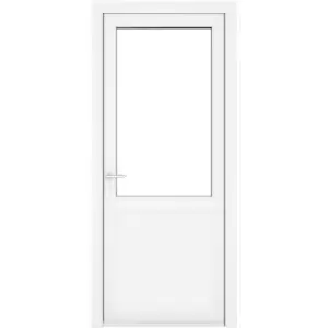Image of Crystal uPVC Single Door Half Glass Half Panel Right Hand Open In 890mm x 2090mm Clear Double Glazed White (each)