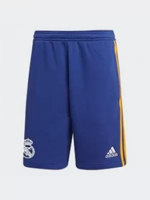 image of adidas Real Madrid 3-stripes Sweat Shorts, Blue/White/Orange, Size L, Men