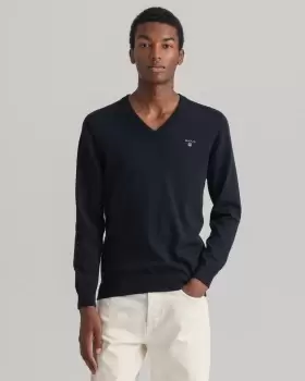 Image of GANT Men Classic Cotton V-Neck Sweater (S) Blue