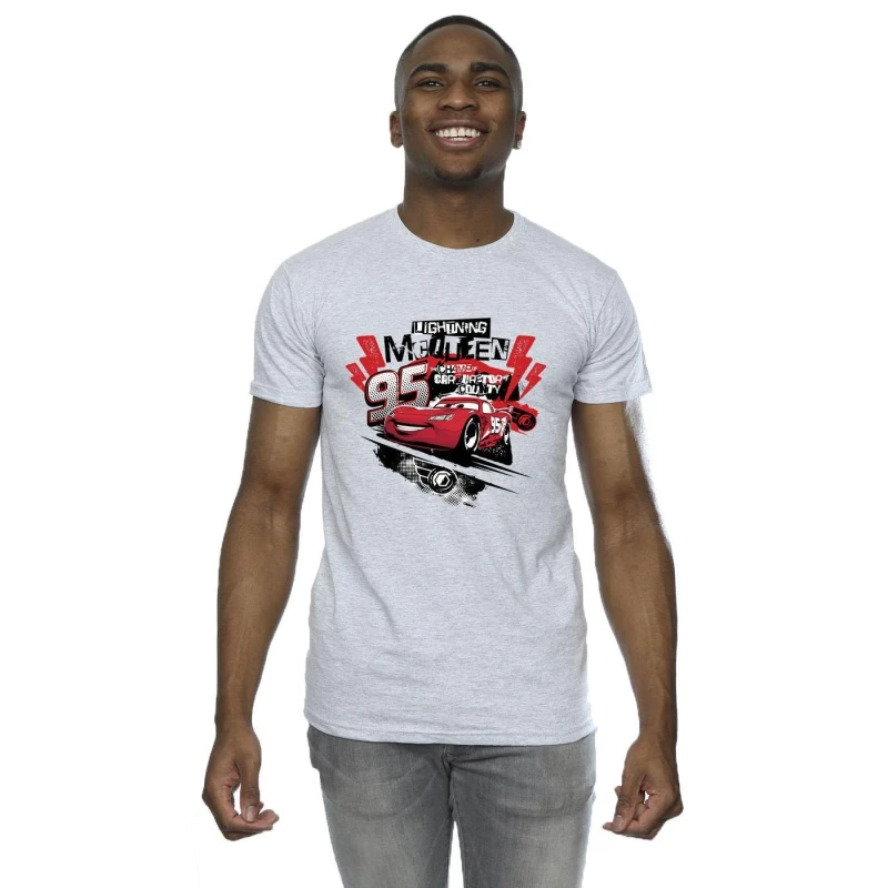 Image of Disney Men Cars Lightning McQueen Collage T-Shirt in Grey Size: Small Grey S Male 5063283488526