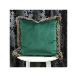 Image of Riva Paoletti Kiruna Faux Fur Edged Cushion Cover, Emerald, 45 x 45 Cm