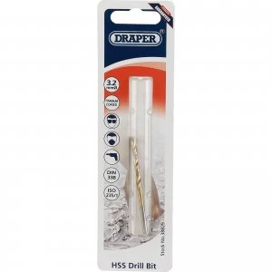 Image of Draper HSS Titanium Coated Drill Bit 3.2mm Pack of 1