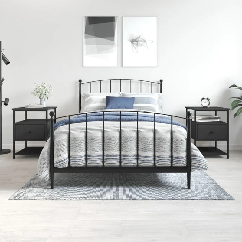Image of Vidaxl Bedside Cabinets 2 Pcs Black 40X42X56cm Engineered Wood, Black 826024