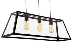 image of Kew 3 Light Ceiling Pendant Black, Clear Glass, E27