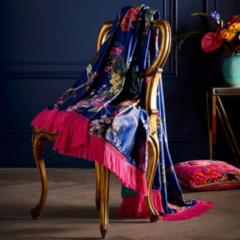 Image of Laurence Llewelyn-Bowen Cotswold Fantasia Velvet Soft Touch Throw 130cm x 180cm Navy