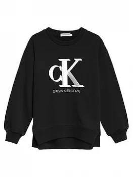 image of Calvin Klein Jeans Girls Contrast Monogram Sweatshirt - Black, Size Age: 12 Years, Women