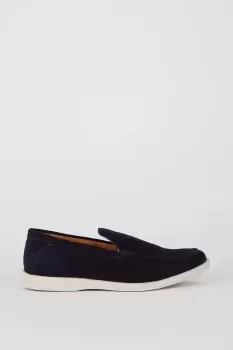 Image of Mens Navy Wide Fit Suede Slip On Shoes