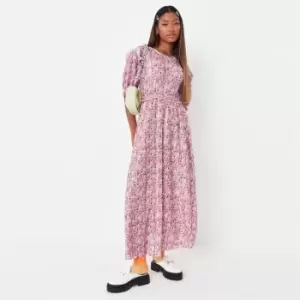 image of Missguided Ss Ruffle Midaxi Smock Plisse - Pink