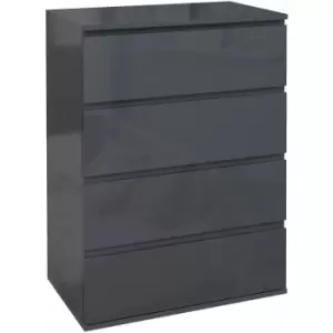 image of HOMCOM Bedroom Chest of Drawers, High Gloss 4 Drawers Dresser, Drawer Unit - Grey