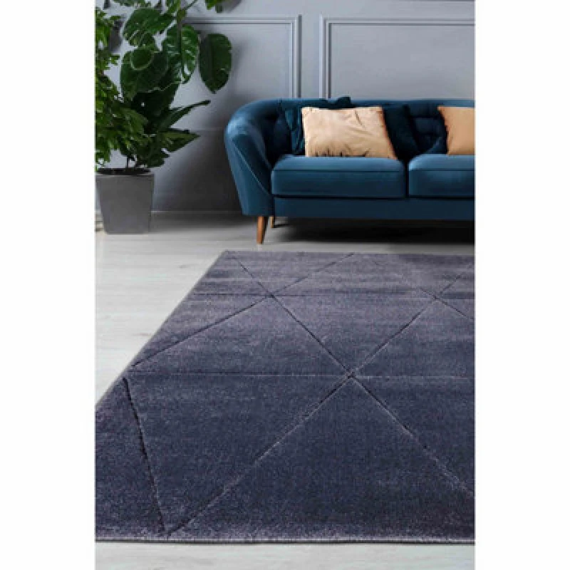 Image of Melrose Solid Blue Lines Design Indoor Medium Area Rug 12mm Pile Height 120/170Cm