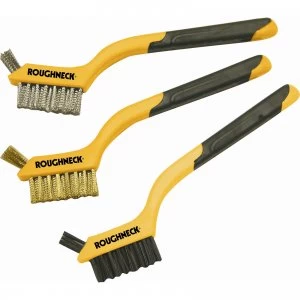 image of Roughneck 3 Piece Soft Grip Mini Wire Hand Brush Set