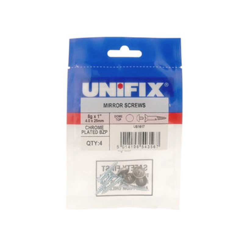 Image of Unifix Mirror Screws Dome Top Chrome Plated Bzp 8G X 1" (4.0 X 25mm) - Ub9Tqcpdtsws/010 - Box Of 20