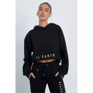 Image of I Saw It First Black Il Sarto Logo Cropped Hoodie - Black